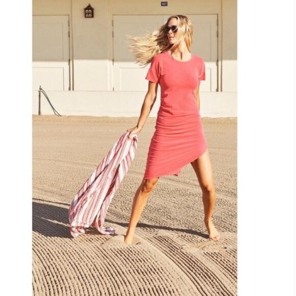 Anthropologie Sundry Ruched Side Short Sleeve T-Shirt Midi Dress Small 1 Pink - Picture 1 of 6